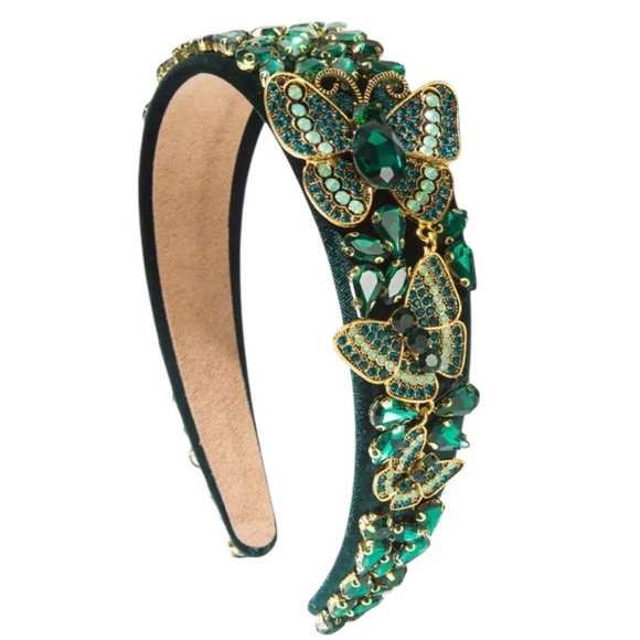 Whimsy_and_Lily Accessories - Green Butterfly Rhinestone Headband